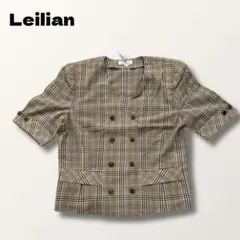 Leilianチェック柄ノーカラー半袖カットソー レディースL