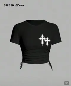 SHEIN EZwear クロスプリント ドローストリング Tシャツ