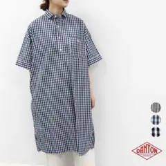 DANTON チェックプルオーバーシャツワンピース ネイビーチェック