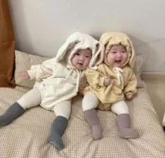 ウサギ耳付き　フリースロンパース　サイズ73♡
