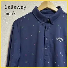キャロウェイ 長袖ポロシャツ メンズ Lネイビー 総柄 ゴルフウェア 春秋