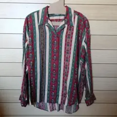 ストライプ ペイズリー調 長袖シャツ 古着 レトロ ヴィンテージ 一点物