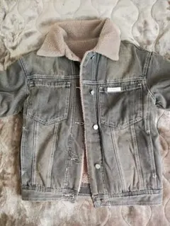 デニムジャケット ボア襟付き グレー