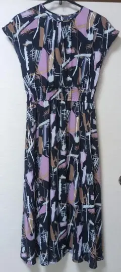 GU　ロングワンピース　フレンチスリーブ　XＬ　ネイビー