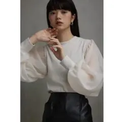アズールバイマウジー 袖シアー袖リブトップス