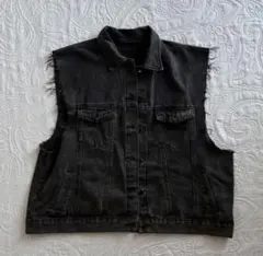 【服】ブラックデニム/ノースリーブジャケット