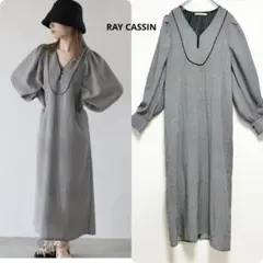 RAY CASSIN パネルパイピングストレートワンピース　F グレー　総柄