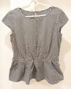 ギンガムチェック 半袖　ペプラムトップス　ブラウス　Tシャツ　レディース　夏