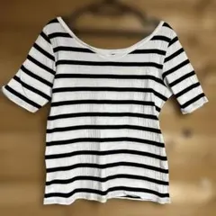 オフショルダー白黒ストライプTシャツ M