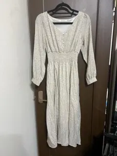 美品　archives 花柄ロングワンピース 長袖　小花　プリーツ　釦
