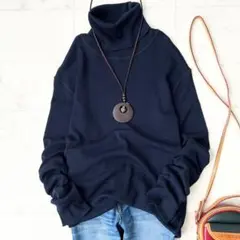 美品 ドゥーズィエムクラス jersey タートルネックプルオーバー ニット 紺