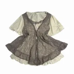 ♪00s fairygrunge 森ガール 総レースポンチョ チュニック フリル 00s フリルレースポンチョチュニック 森ガール fairygrunge - メルカリ
