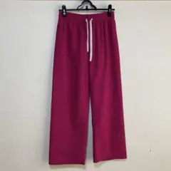 スマイル紐デザイン★ピンクワイドパンツウエストゴム 楽ちんカジュアルレディースM