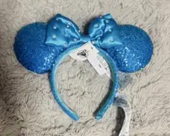 カリフォルニアディズニーランド カチューシャ 水色 リボン スパンコール