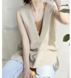 2022年モデル　新品❗️Spick&Span フリンジベスト ジレ リネン 2022年モデル 新品❗️Spick&Span フリンジベスト ジレ リネン