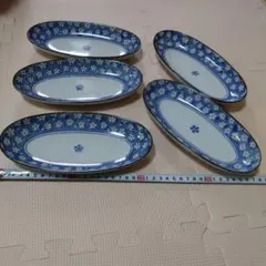 青と白の花柄皿5枚セット