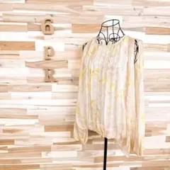 未使用【ザラ】シアー パフスリーブ バルーン フラワー ブラウス M 黄×ピンク