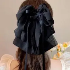 リボン ヘアクリップ バンスクリップ 黒 大きめ 韓国 ヘアアクセサリー デート