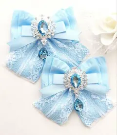 ヘアクリップリボン 薄水色 フリル レース 量産型 ドロップ ブルー
