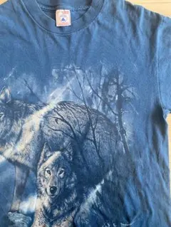 【96年コピーライト】90sヴィンテージ オオカミ アニマルTシャツ 紺 M