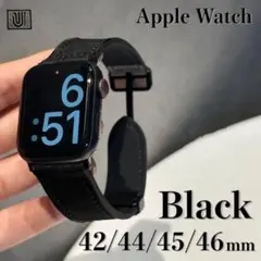 【ブラック】Apple Watchバンド ベルト本革 42/44/45mm