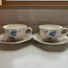 ノリタケ　青いすみれ柄コーヒーカップ2個セット　No.37