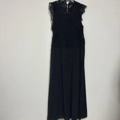 ブラック レース切替ロングワンピース Fサイズ