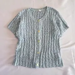 薄水色　半袖カーディガン ニットトップス 前ボタン レディース