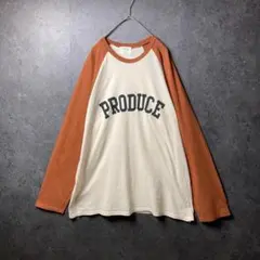 ラグランシャツ　古着　長袖 BROWN　WHITE　英字ロゴ　XL 韓国製のサムネイル