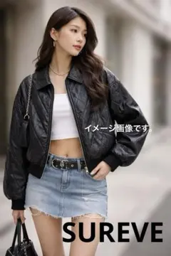 y2k SUREVE キルティングジャケット ブラック　黒 ショート ブルゾン