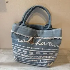 カヒコ ハンドバッグ 手持ち ハワイアン グッズ トライバル 波 ジーンズ地