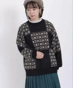 Samansa Mos2 パネルジャガードニット　ブラック