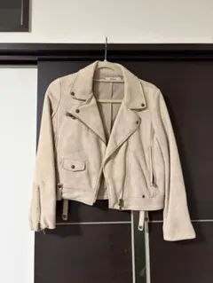 ピンクベージュ スエード ライダースジャケット