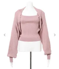 リブ編みオフショルダー長袖カーディガン