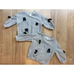 H&M リボン付きグレー トレーナー 80-92cm