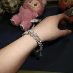 クリスタルパール レイヤードブレスレット手作り光が踊るようなエレガンス 軟綱線