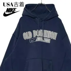 USA古着NIKEナイキ カレッジパーカー ネイビー XXL 刺繍ロゴスウェット