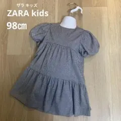 ザラキッズ（ZARA）98 ギンガムチェック ワンピース　女の子　夏　ネイビー