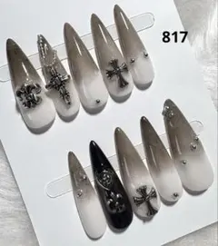 817現品ネイルチップ　ちゅるん十字架 ギャルシズニルック ロングネイル推し地雷