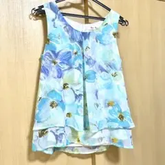 美品　花柄 シフォン キャミソール Mフレア ノースリーブ 夏 涼しげのサムネイル