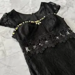 Dazzyブラック レース キャバドレス ビジュー 花柄のサムネイル