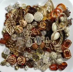 【アンティークビーズ☆MIX】ブラウン＆ゴールドライン系 ☆チャームなど