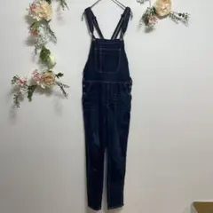 アングリッド デニム サロペット 濃紺 レザー装飾 S