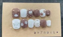 くまネイル　小花柄ネイル　くまちゃんネイル　ベリーショート　韓国ネイル