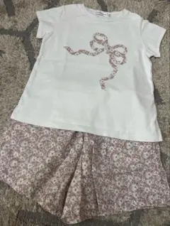 Bebe 花柄リボンTシャツセットアップ　130cm