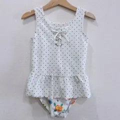 美品 petit main プティマイン ワンピース 水着 ドット 花柄 110