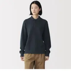 無印良品　紳士　洗える畦編みポロセーター紳士Ｓ・ダークネイビー