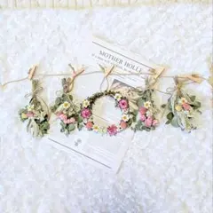 バラとユーカリ癒しのグリーン×ピンク ドライフラワーガーランド（リース2個付き）