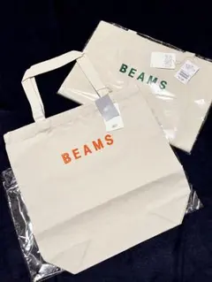 【未使用】BEAMSロゴトートバッグ　オレンジ・グリーン　サブバッグ/春物