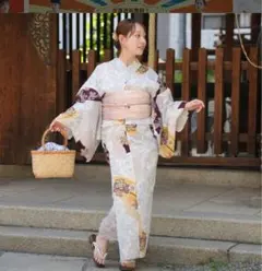 utatane 浴衣単品　高級変わり織 山吹色の扇面と儚い花　 国内染色のサムネイル
